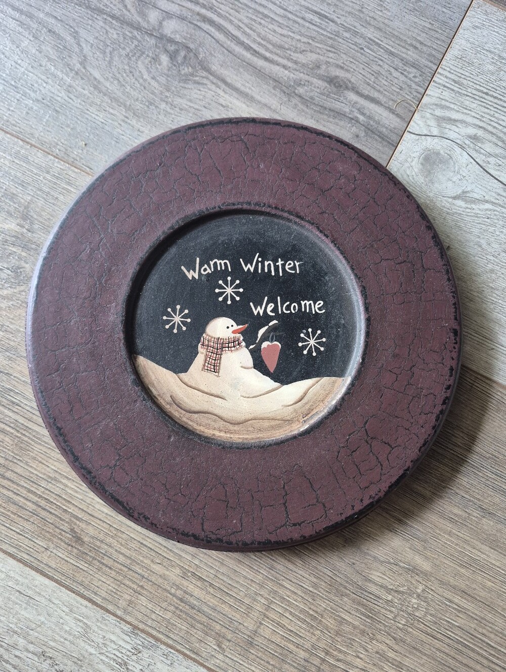 ❤️🔥 Snowman Christamas Wood Round Decor Plate